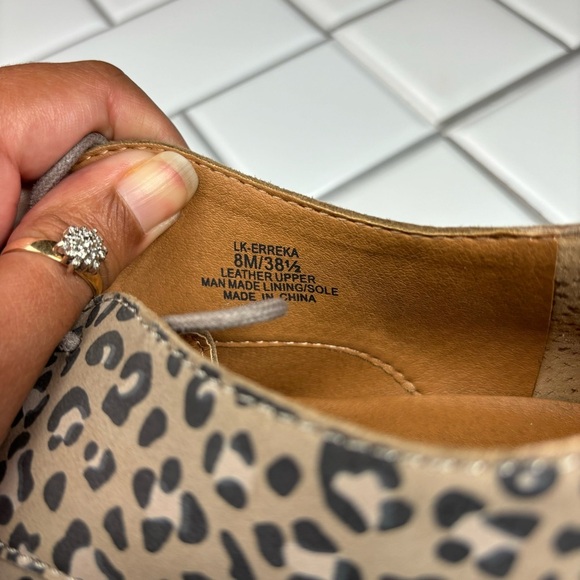 Lucky Brand Womens Erreka Lace-Up Leather Oxford Titanium Romo Leopard Size 8M - Picture 7 of 12